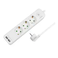 LOGILINK produzni kabl 3 mesta, 2 USB, prekidac, 1.5m, beli