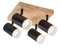 RABALUX Toras, drvena plafonska lampa sa metalnim crnim abažurom, GU10 4x5W IP23