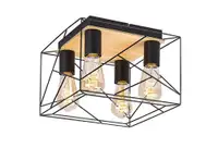 RABALUX Boire, plafonska lampa, crna metalna/drvena lampa sa crnim metalnim abažurom, E27 4x40W, IP20