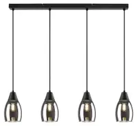 RABALUX Ilmari, visilica metal crna/dimljeno staklo, 4xE27, tekstilni kabal, visina 120cm, dužina 72cm