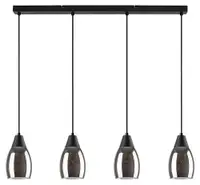 RABALUX Ilmari, visilica metal crna/dimljeno staklo, 4xE27, tekstilni kabal, visina 120cm, dužina 72cm