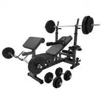 GORILLA SPORTS Multifunkcionalna benc klupa dodacima za vezbanje i tegovima 100 kg (Crna)