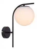 RABALUX Ghita, zidna lampa 1xE27, crna metal/belo staklo