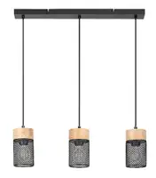 RABALUX Kalum, metalna/drvena lampa sa crnim metalnim abažurom, E27 3x25W, L60cm, IP20