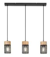 RABALUX Kalum, metalna/drvena lampa sa crnim metalnim abažurom, E27 3x25W, L60cm, IP20
