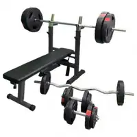 GORILLA SPORTS Podesiva benc klupa sa stalkom i setom tegova 100 kg crna