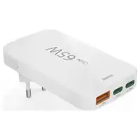 HAMA Brzi punjac, 2xUSB-C, 1xUSB-A, PD, 65W, beli pljosnati mini