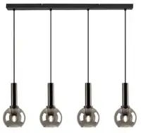 RABALUX Centio, visilica metal crna/dimljeno staklo, 4xE27, tekstilni kabal, visina 120cm, dužina 78cm