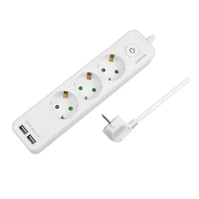 LOGILINK produzni kabl 3 mesta, 2 USB, prekidac, 1.5m, beli