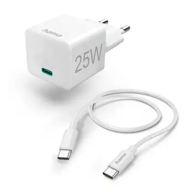 HAMA Mini brzi punjac sa USB-C kablom, PD, 25W, 1.5m, beli