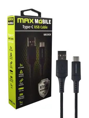 MAX MOBILE  USB 2.0 TYPE C UDC3028 KEVLAR BLACK QC 3A 1m