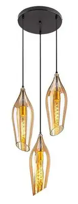 RABALUX Bellini, visilica metal crna / staklo amber, E27 3xMAX60W, without bulb, shade: H40cm, D14cm, lamp: D30cm, H100cm with textile cable