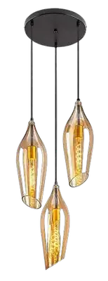 RABALUX Bellini, visilica metal crna / staklo amber, E27 3xMAX60W, without bulb, shade: H40cm, D14cm, lamp: D30cm, H100cm with textile cable