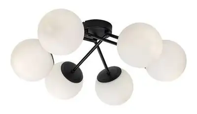 RABALUX Meduza, plafonska crna sa belim staklenim kuglama,  6xE14, 55x19cm
