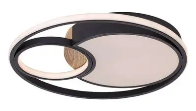 RABALUX Leola, LED plafonjera sa daljinskim, 81W, 3800lm, 3000-6000K, 48cm, dimabilna, memory i timer funkcija, metaln crna / drvo