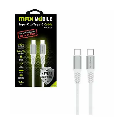 MAX MOBILE DATA KABL TYPE C-TYPE C UDC3029 KEVLAR WHITE 3.1Gen.100W 5A 1.2m