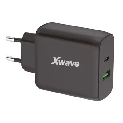 X WAVE GaN65w-AC 65W USB-A + USB-C, Crni