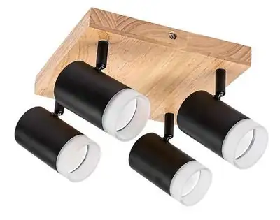 RABALUX Toras, drvena plafonska lampa sa metalnim crnim abažurom, GU10 4x5W IP23