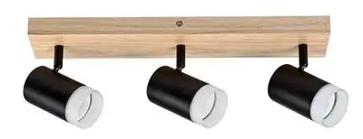 RABALUX Toras, drvena plafonska lampa sa metalnim crnim abažurom, GU10 3x5W IP22