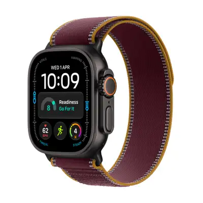APPLE Watch Ultra 4 Cellular 49mm Black Titanium Case with Burgundy Trail Loop - S/M mjc34se/a