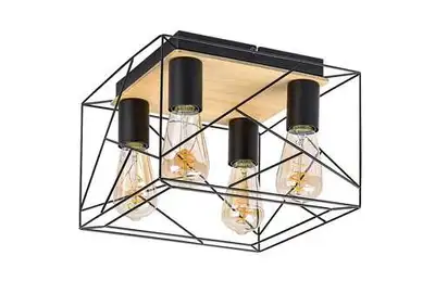 RABALUX Boire, plafonska lampa, crna metalna / drvena lampa sa crnim metalnim abažurom, E27 4x40W, IP20