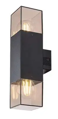 RABALUX Loanda, spoljna zidna 2xE27, crna aluminium, dimljena maska plasticna, dimenzije 8x31,5cm, distance from the wall: 11cm, IP54