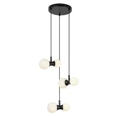 RABALUX Lition, visilica crna / staklena kugla bela, 6xG9