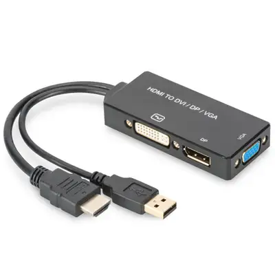 DIGITUS Adapter HDMI na DP/DVI/VGA 0.2m crni