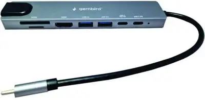 GEMBIRD A-CM-COMBO8-05 USB HUB Type-C 8-in-1 multi-port adapter USB-C+USB-A+HDMI+PD+card+RJ45