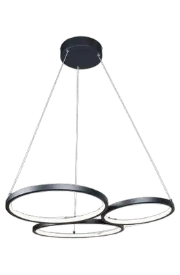 RABALUX Formand, visilica 3 prstena crna, LED 38W, 1100lm, 3000K, 61x48cm
