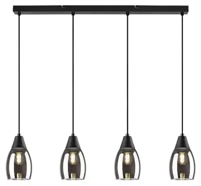 RABALUX Ilmari, visilica metal crna / dimljeno staklo, 4xE27, tekstilni kabal, visina 120cm, dužina 72cm