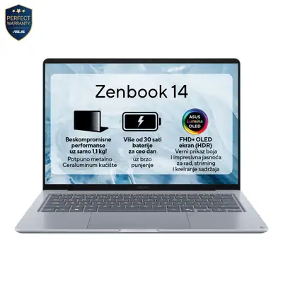 ASUS Zenbook 14 UX3480QA-U1102W, 14" WUXGA, Snapdragon X X1 26 100, 16GB, 256GB SSD, Win11Home