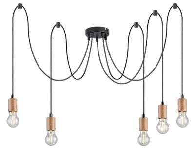 RABALUX Dollien, mat crna / drvena visilica, E27 5x60W IP21