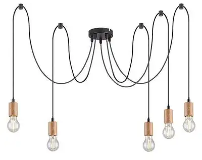 RABALUX Dollien, mat crna / drvena visilica, E27 5x60W IP21