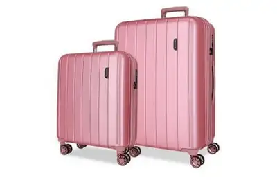 MOVOM WOOD ABS Set kofera 2/1 sa 4 dupla tockica sa mogucnoscu prosirenja roze