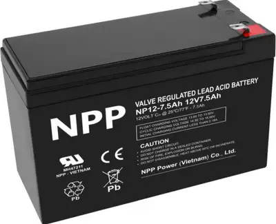 NPP NP12V-7.5Ah, AGM BATTERY, 151x65x94x100, 2,07KG, BLACK