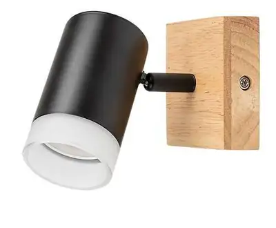 RABALUX Toras, drvena zidna lampa sa metalnim crnim abažurom, GU10 1x5W IP20