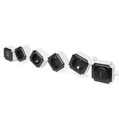 DIGITUS Fleksibilni produzni kabl sa 4uticnice + 2 USB bel
