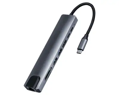 LINKOM Adapter-konvertor TIP C na HDMI+2xUSB3.0+TF / SD+2xTIP C+RJ45