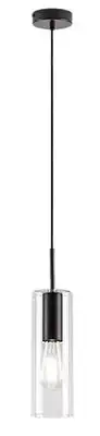 RABALUX Kalevi, visilica metal crna / staklo 1xE27, visina 150cm, tekstilni kabal