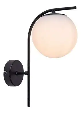 RABALUX Ghita, zidna lampa 1xE27, crna metal / belo staklo