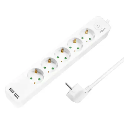 LOGILINK produzni kabl 5 mesta, 2 USB, prekidac, 1.5m, beli