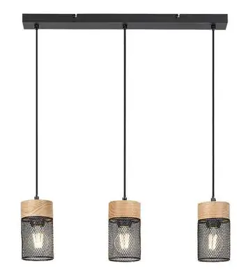 RABALUX Kalum, metalna / drvena lampa sa crnim metalnim abažurom, E27 3x25W, L60cm, IP20