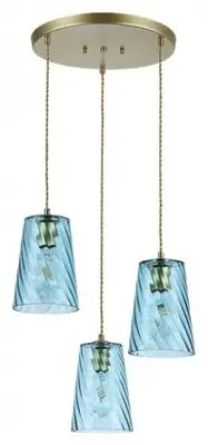 RABALUX Azurine, glass pendant, gold, blue, E27 3x MAX 40W, textile cable