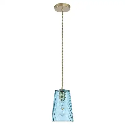 RABALUX Azurine, glass pendant, gold, blue, E27 1x MAX 40W, textile cable