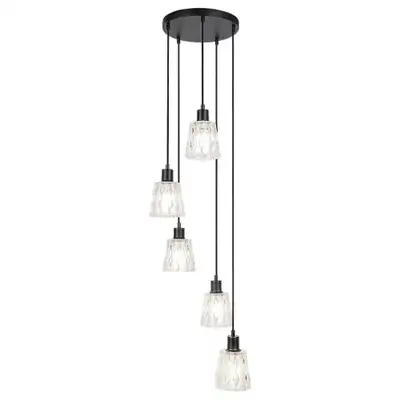 RABALUX Jarina,  glass pendant , E27 5xMAX 40W, black, transparent