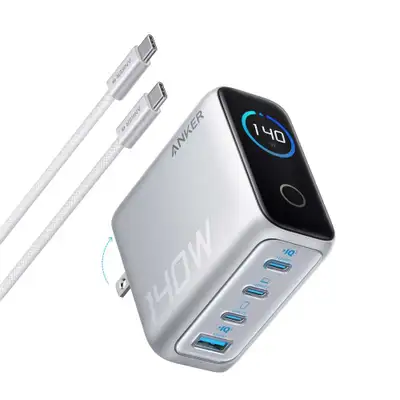 ANKER Charger (140W, 4-Port, PD 3.1) with USB-C Cable Silver (B2697G41)