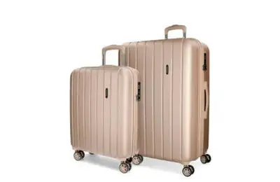 MOVOM WOOD ABS Set kofera 2/1 sa 4 dupla tockica sa mogucnoscu prosirenja roze zlatna