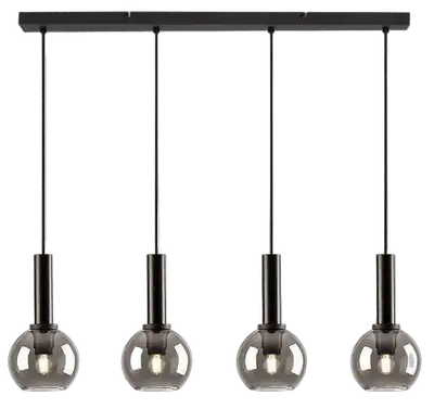 RABALUX Centio, visilica metal crna / dimljeno staklo, 4xE27, tekstilni kabal, visina 120cm, dužina 78cm
