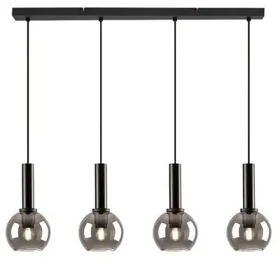 RABALUX Centio, visilica metal crna / dimljeno staklo, 4xE27, tekstilni kabal, visina 120cm, dužina 78cm